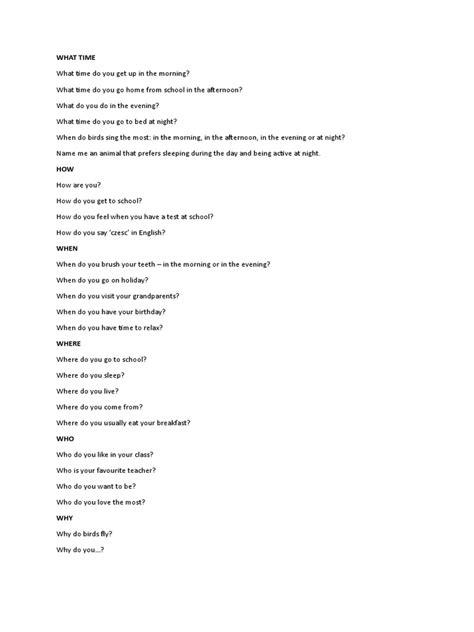 Image result for Example of WH Questions