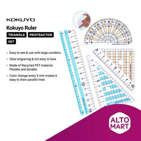 Jual KOKUYO R-PET Ruler Penggaris PROTRACTOR TRIANGLE Busur Segitiga ...