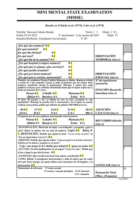 Mini Mental State Examination Tests - Free Math Worksheet Printable