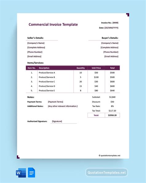 Image result for Commercial Invoice Form