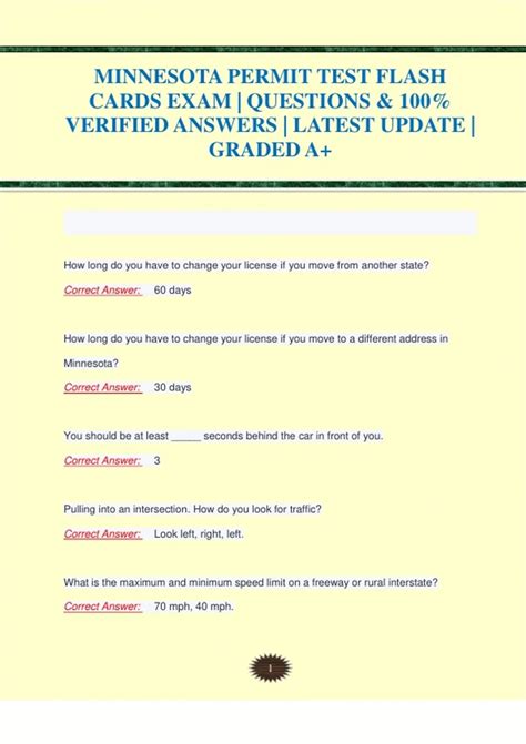 MINNESOTA PERMIT TEST FLASH CARDS EXAM | QUESTIONS & 100% VERIFIED ...