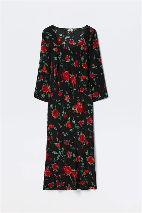 Bondi Silk Midi Dress in Claudia Rose Black | RIXO ⋆