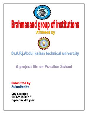Practice school report on Nutraceuticals BPharm seventh semester ...