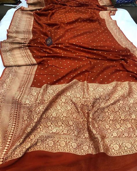 Rust Maroon Handloom Pure Khaddi Georgette Silk Saree - Aura Benaras ...