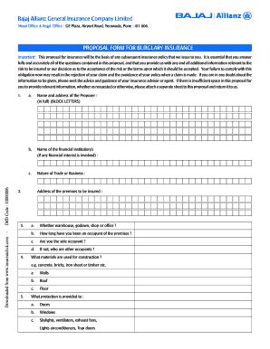 Bajaj Allianz Burglary Proposal Form - Fill and Sign Printable Template ...