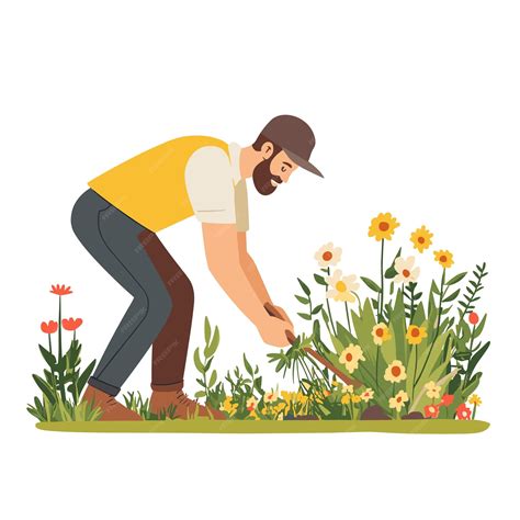 A man pulling weeds from a flowerbed | Premium AI-generated vector