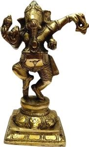 athizay athizay Brass Metal Dancing Ganesha Antique Gold Finish 15 cm ...