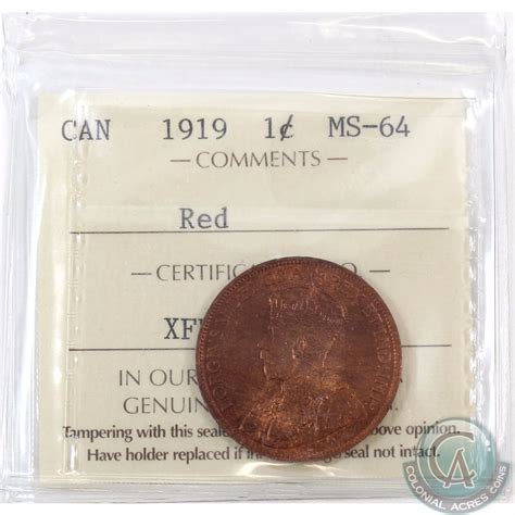 1-cent 1919 ICCS Certified MS-64 Red