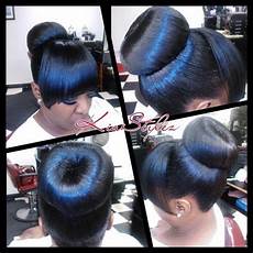 Donut Hairstyles With Bangs by High Donut Bun W Hair Hairstyles Donut Hairstyles With Bangs