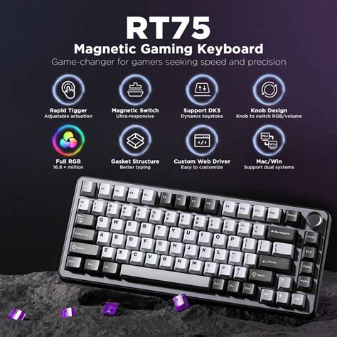 YUNZII YUNZII RT75 Teclado para jogos de gatilho rápido preto com ...