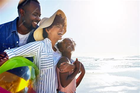 Premium Photo | Black family children or beach with a mother father and ...