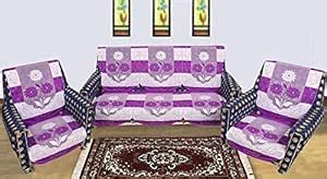 Dakshya Industries Flower Cotton 6 Piece 5 Seater Sofa Cover (Purple ...