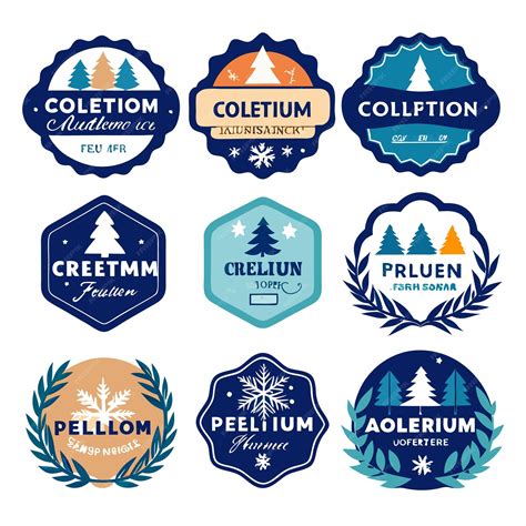 Nine colorful badges with winter trees and snowflakes for winter ...