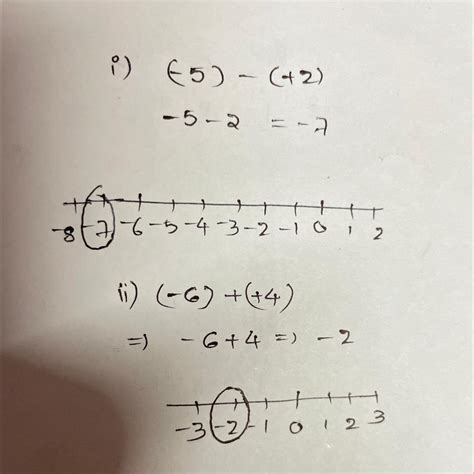 17) Using a number line evaluate i) (-5) - (+2) ii) (-6) + (+4 ...