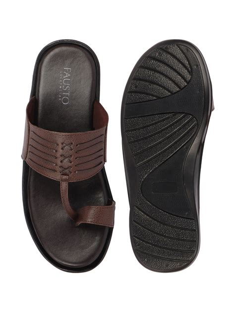Shop Men's Brown Stitched Design Kolhapuri Slipper Online
