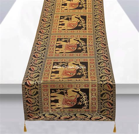 Buy Stylo Culture Banarsi Brocade Jacquard & Satin Dining Table Runner ...