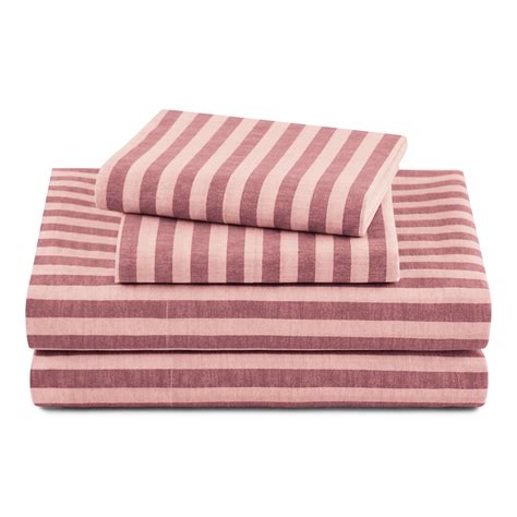 Beautiful Striped 4-Piece 100% Cotton Percale Rosé Pink Sheet Set ...