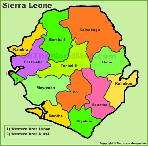 Administrative divisions map of Sierra Leone (Map of Districts of ...