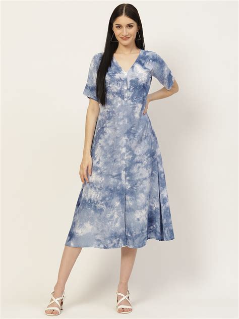 Grey & blue Tie Dyed Front Slit Full Placket Dress – Maaesa Clothing