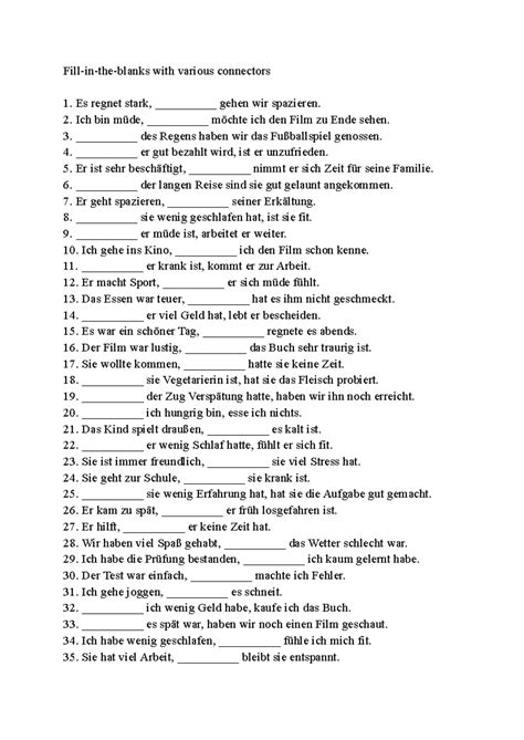 Connectors B2 - Fill-in-the-blanks with various connectors Es regnet ...