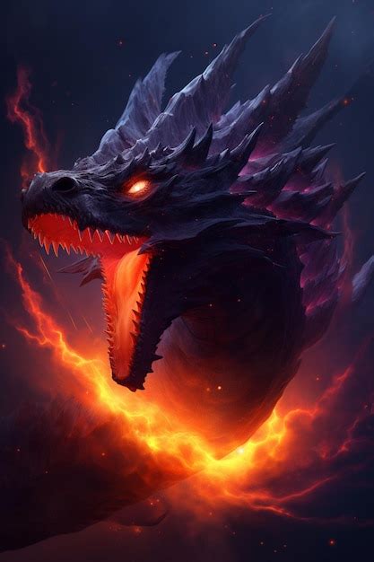 Dragón en llamas con llamas en la cara | Foto Premium