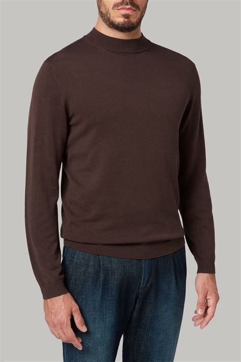 Men's Dark brown cotton and silk mock turtleneck pullover | Boggi Milano