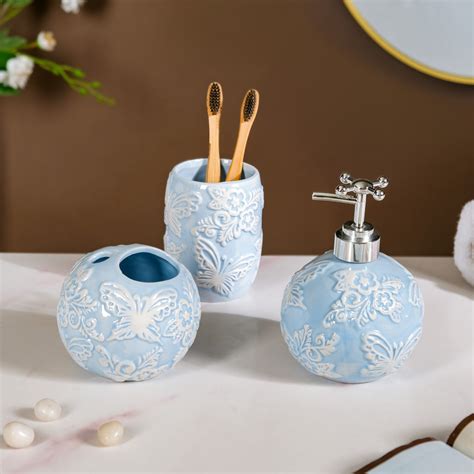 Butterfly Bath Set Of 3 Blue Online - Premium Bath Set | Nestasia