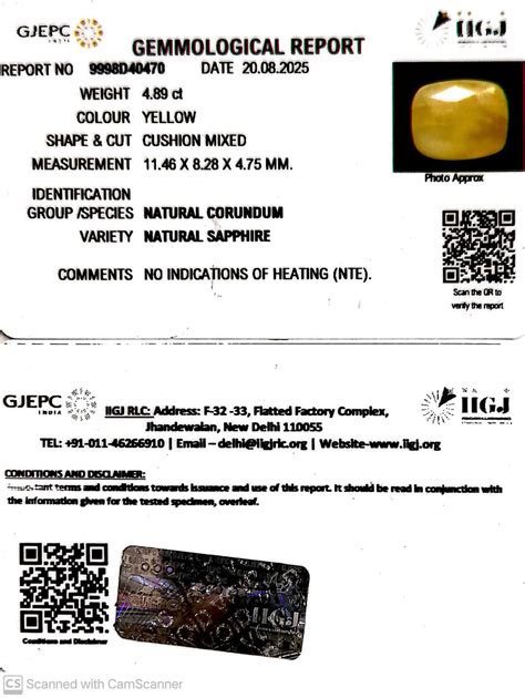 4.89/CT Natural Yellow Sapphire With Govt Lab Certificate (4551 ...