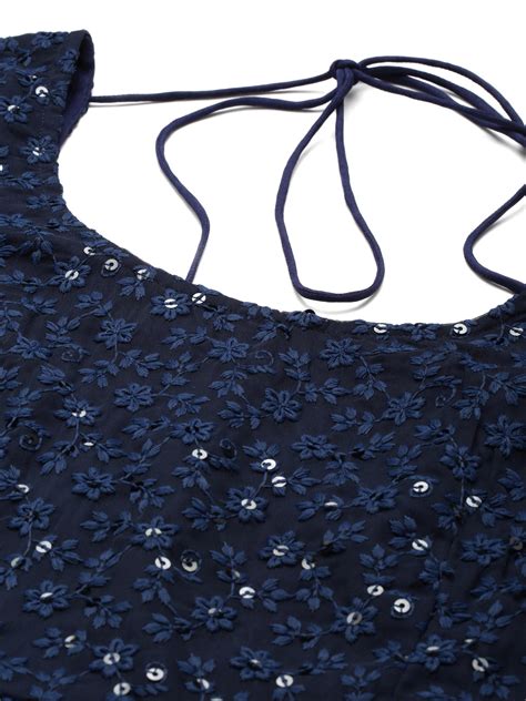 PANIT Women Navy Blue Ethnic Motifs Embroidered Ethnic Maxi Dress ...