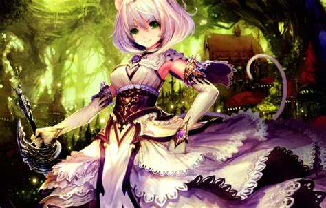 Wallpaper forest, girl, trees, nature, house, weapons, sword, anime for ...