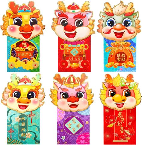 Amazon.com : AnyDesign 48Pcs Chinese New Year Red Envelopes 6 Designs Red Gold Foil Print Hong ...
