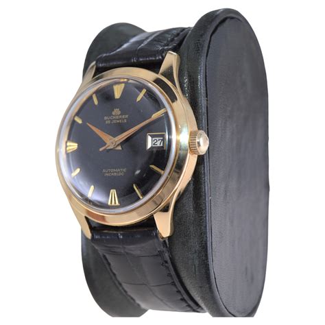 Bucherer Automatic 18Kt Gold Art Deco Wrist Watch with Original Black ...