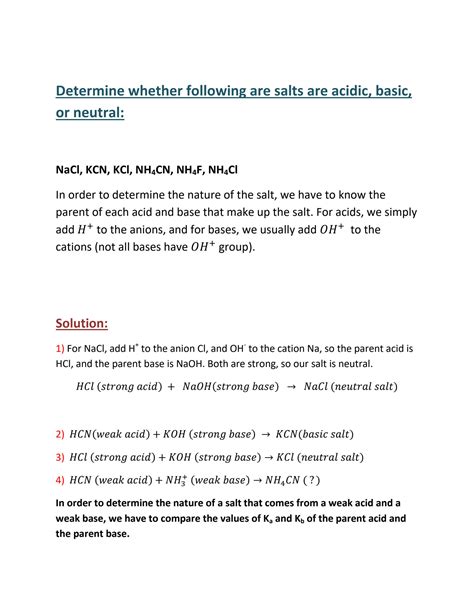 SOLUTION: How to find the ph of salts - Studypool