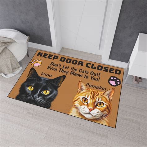 Cat Name Personalized Doormat, Custom Cat Face Floor Mat, Cute Cat ...