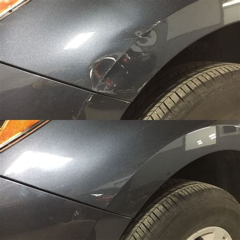 Fender body line dent. We buffed out the paint damage after we ...