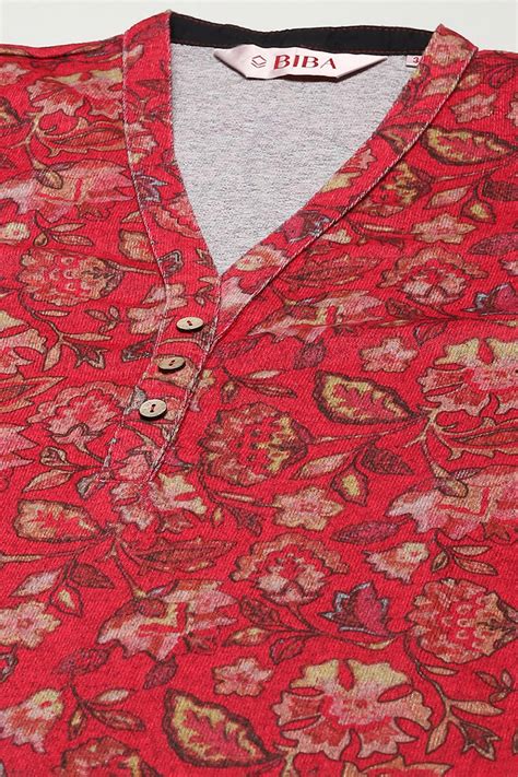 Hot Pink Spandex Blend Straight Printed 2 Piece Set at Biba India