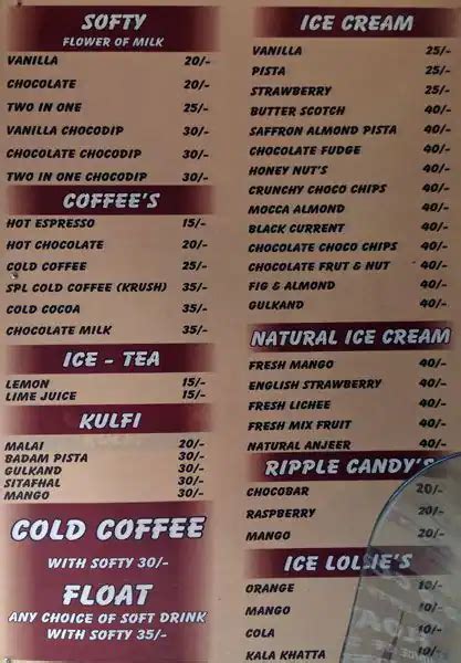 Menu at Richie Rich, Pune, Kashmiri Sounf Road Neco Garden Society