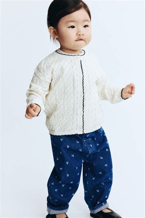 Dark denim blue/Cherries Cotton trousers for kids | H&M IN