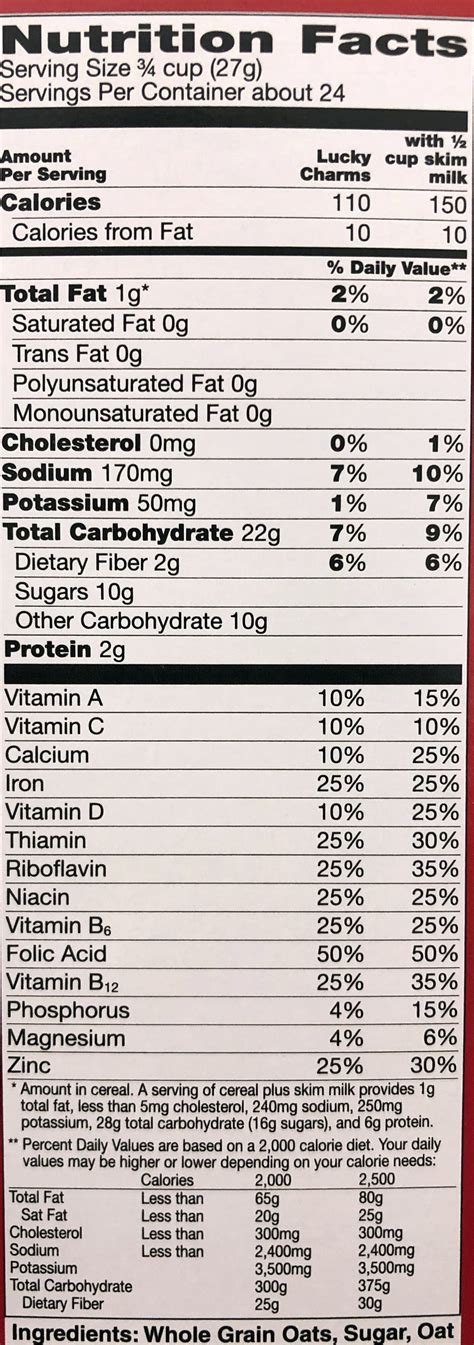 Lucky Charms Box Nutrition Facts at Micheal Weston blog