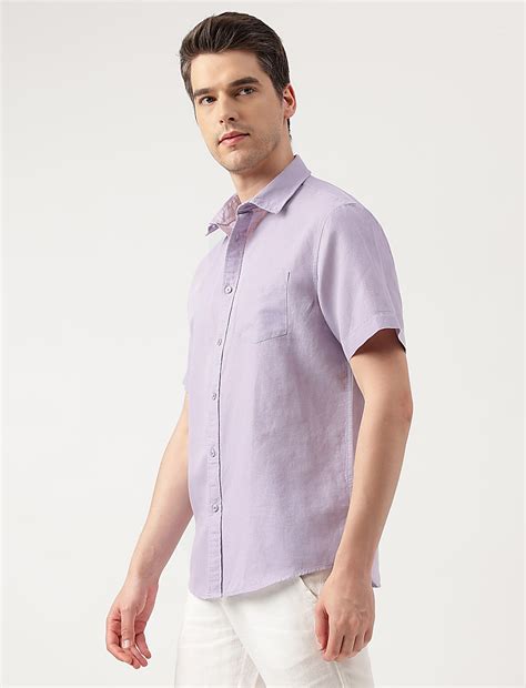 Buy Linen Blend Solid Spread Collar Shirt at Marks & Spencer