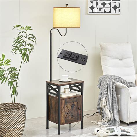 LOKHOM Floor Lamp with Table, Narrow End Table with Lamp Attached with ...