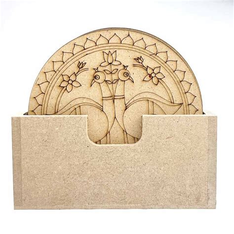 Round Shaped Pair of Peacock With Pichwai Lotus Design Coaster Set of ...