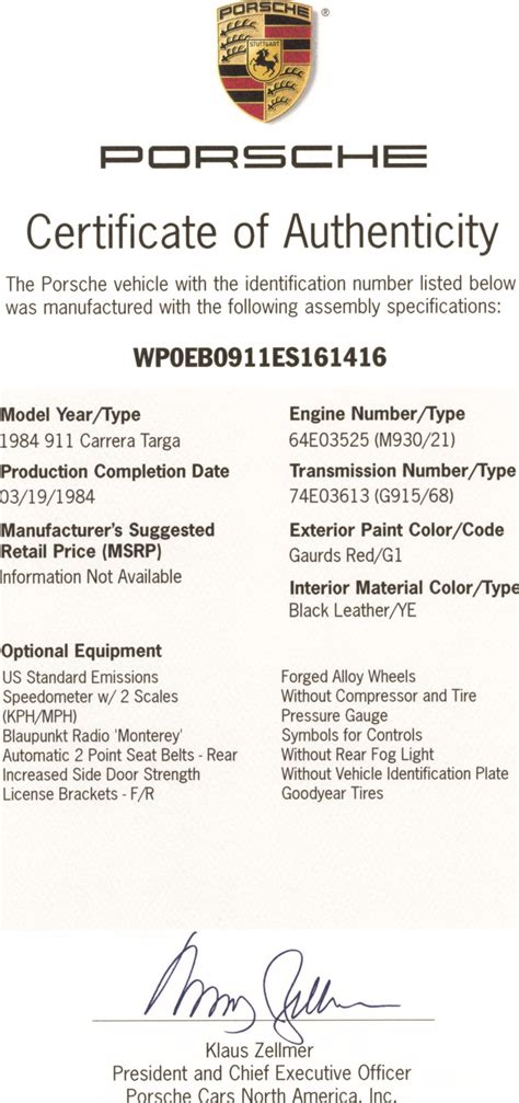 1984 Porsche with 20k miles, Certificate of Authenticity