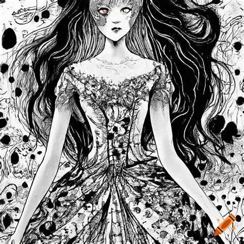 Elegant noble lady in a horror manga art on Craiyon
