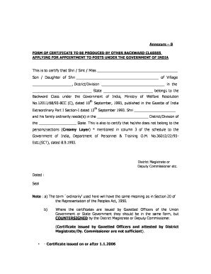 Obc Full Form - Fill Online, Printable, Fillable, Blank | pdfFiller