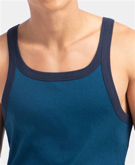 Buy Super Combed Cotton Rib Square Neck Gym Vest - Poseidon & Navy US27 ...