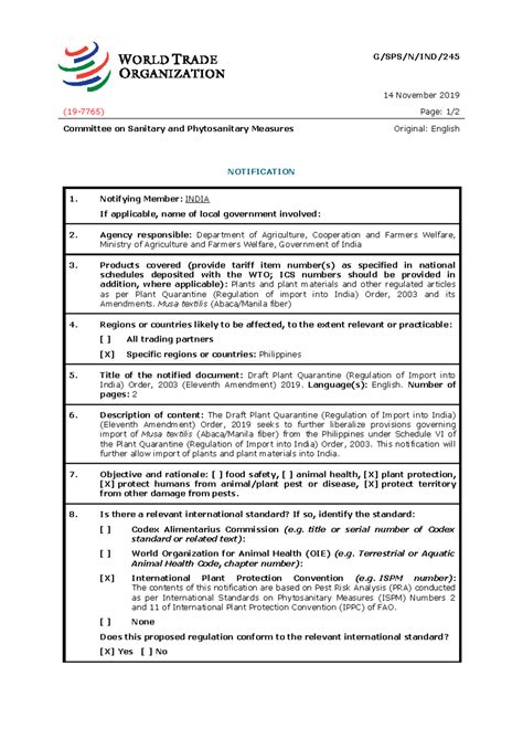 Nind245 - Draft Plant Quarantine Order, 2019 Notification - Studocu