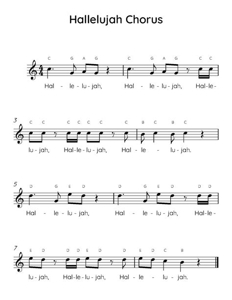 Hallelujah Chorus Easy Piano Sheet Music, Digital Downloadable Musical ...