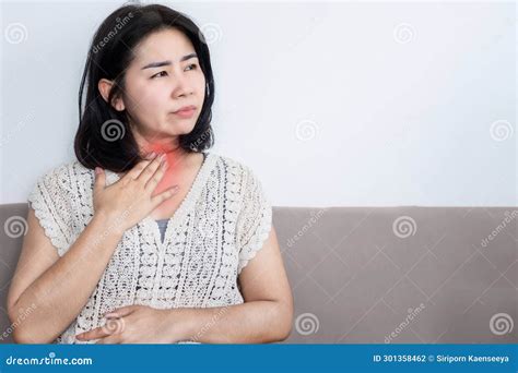 Asian Woman Suffering from Chronic Heartburn from Acid Reflux , Sore Throat Concept Stock Photo ...
