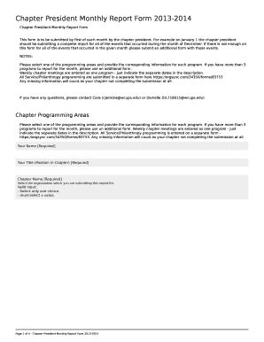 Fillable Online Chapter President Monthly Report Form 2013-2014 ...